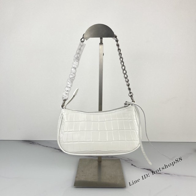 Balenciaga專櫃爆款le cagole迷你鏈條機車包 巴黎世家鱷魚白色五金銀帶鑽女包 fyj1183